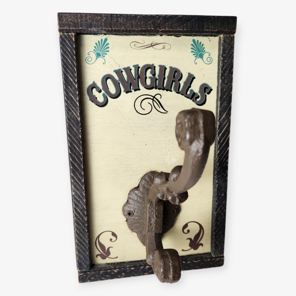 Western Coastal Cowgirl Cast Iron And Wood Hat Rack/Hook